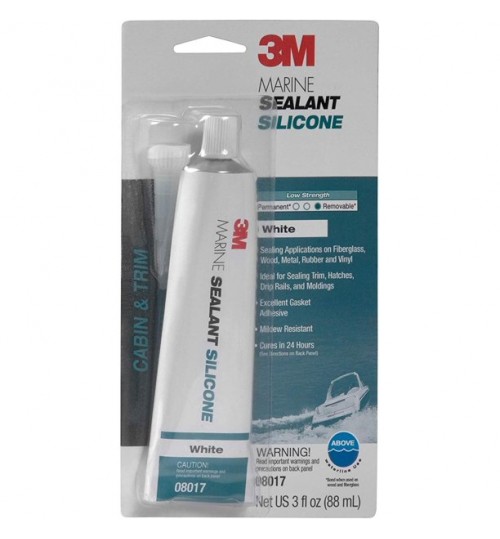 3M Marine Grade Silicone Sealant, 08017, 3 oz Tube, White